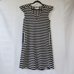 Monteau LA Women's Navy and White Flutter Sleeve Dress with Pockets, sz Large